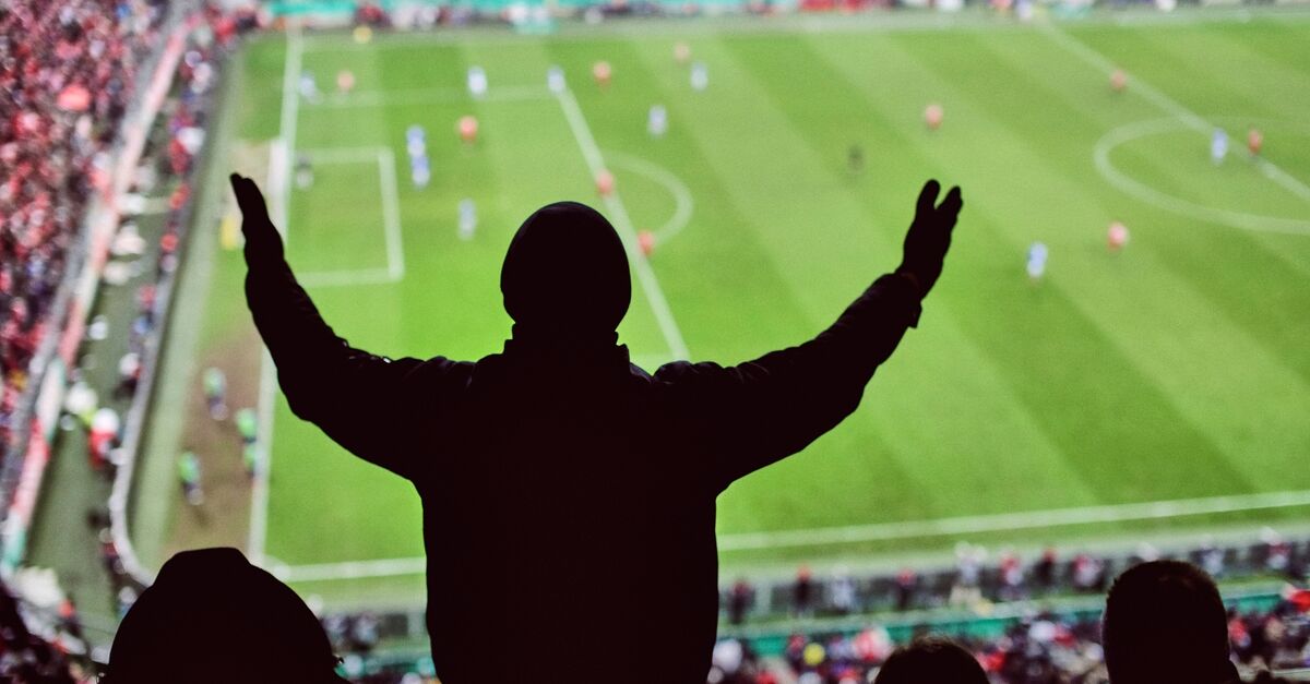 LinkedIn and Facebook Person at the top of a football stadium gestures that the referee's decision was unjustified